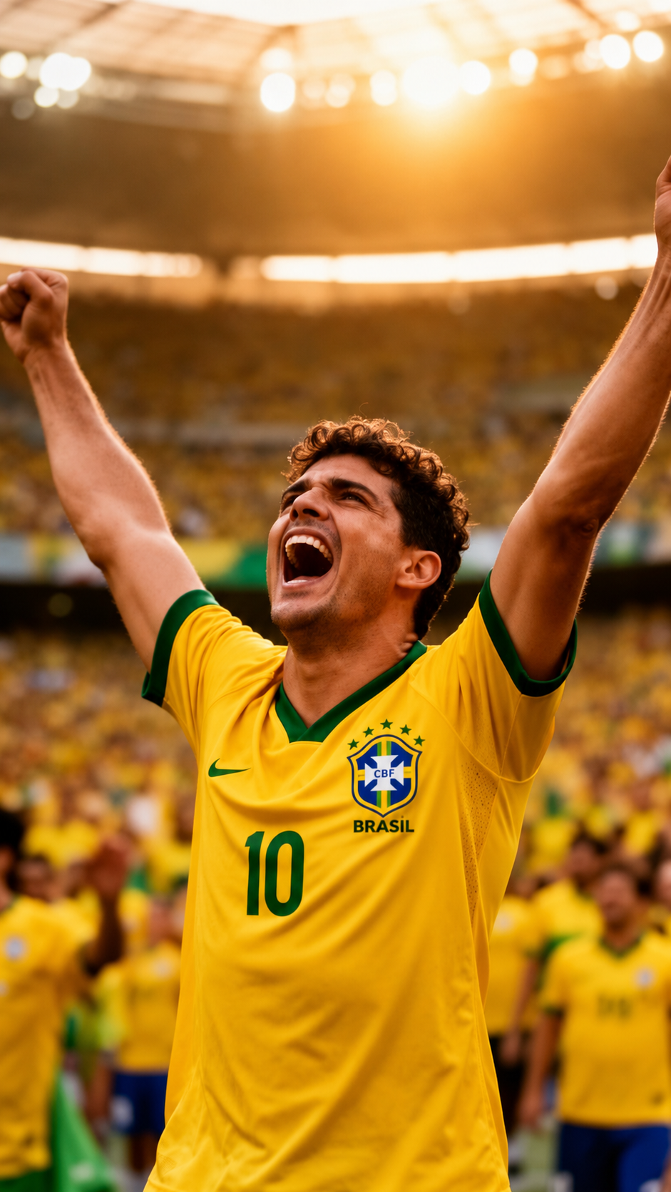 Torcedor brasileiro vestindo a camisa da Seleção no estádio